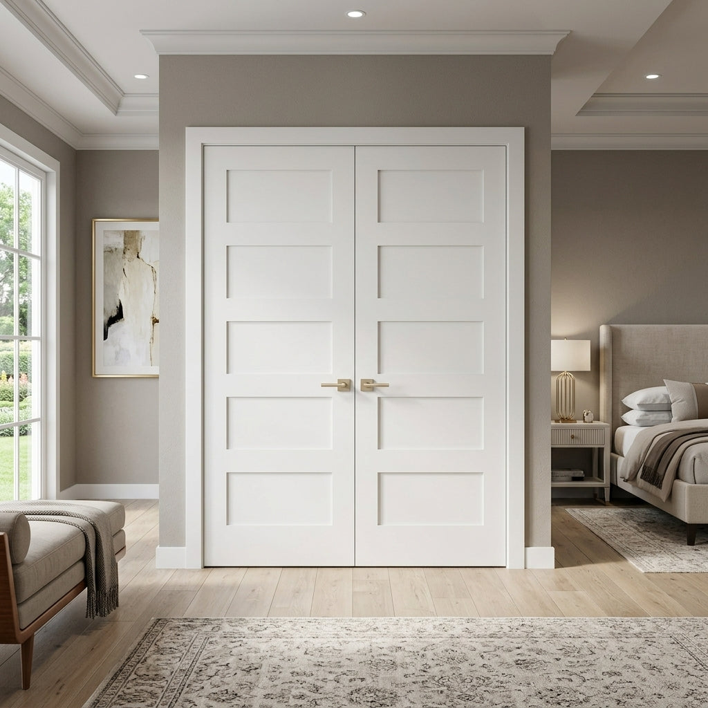 Shaker 5-Panel Solid Core MDF Interior Double Door | Krosswood