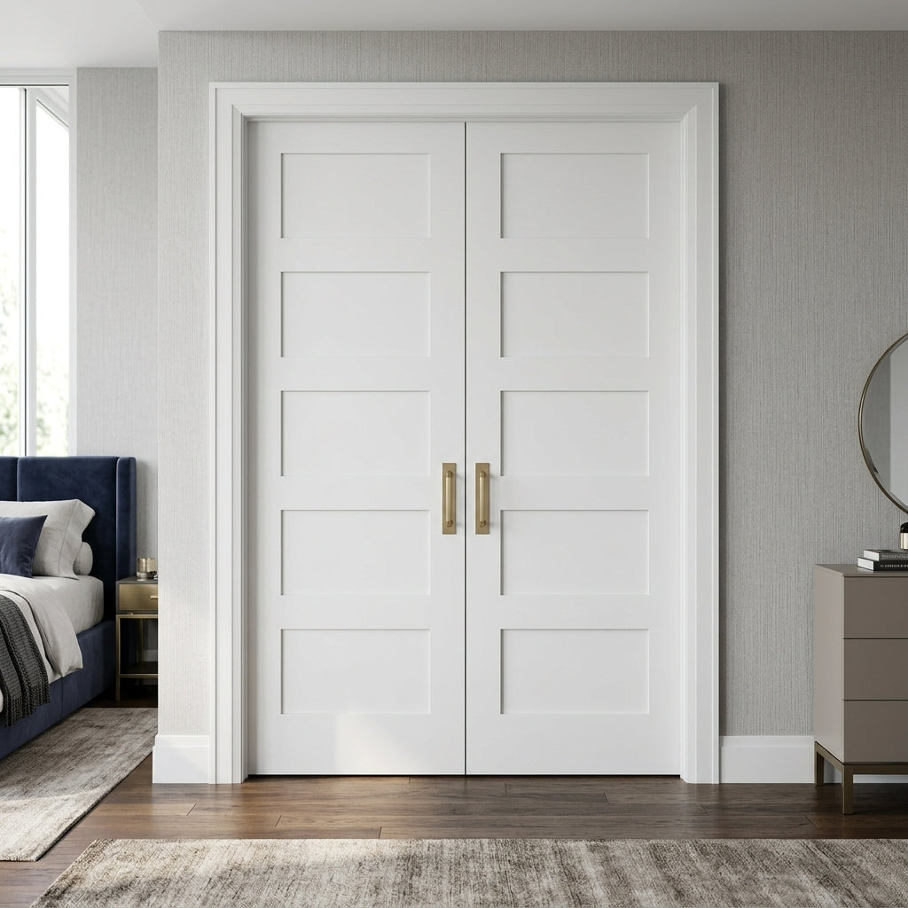 Shaker 5 Panel Solid Core MDF Primed Interior Double Door