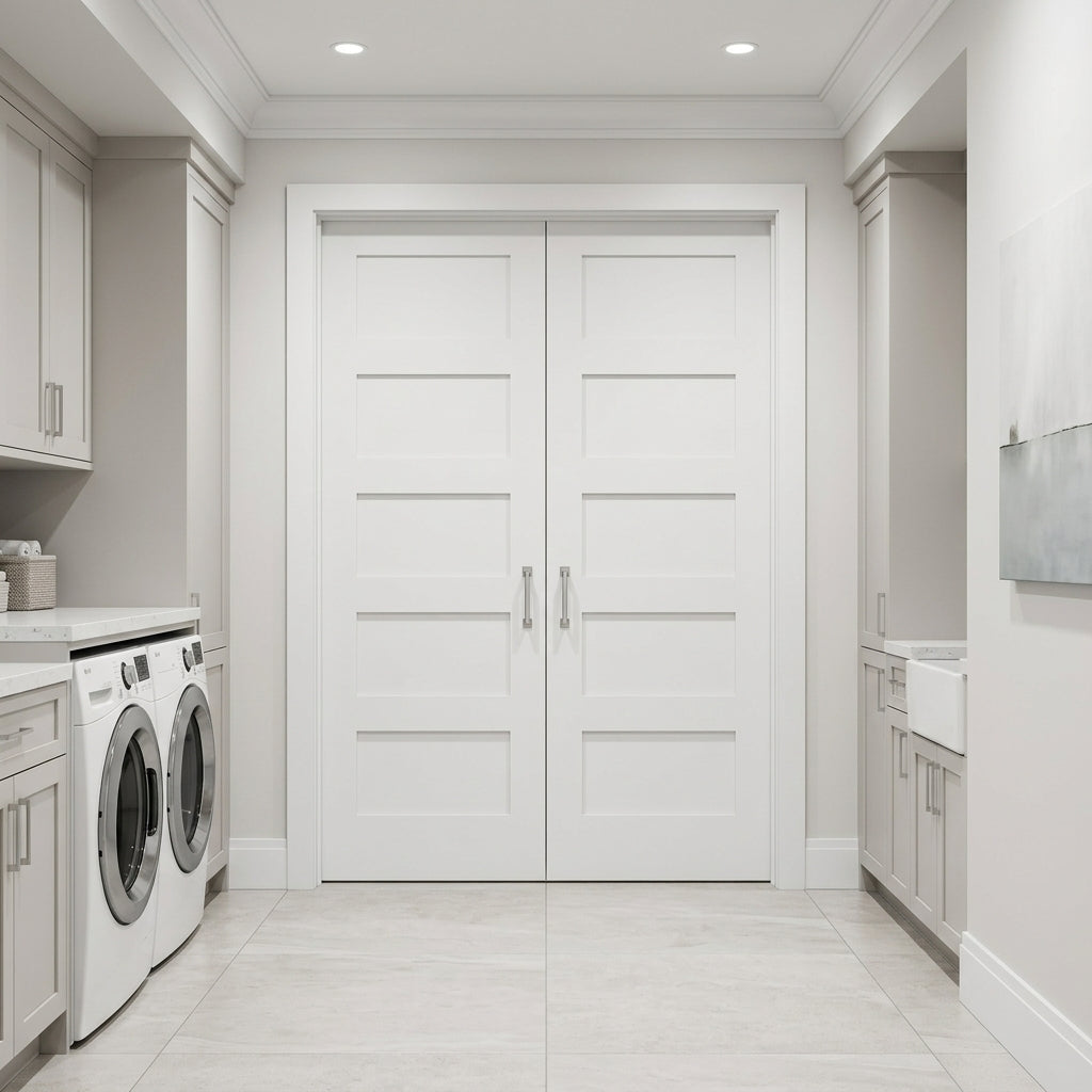 Shaker 5-Panel Solid Core MDF Interior Double Door | Krosswood