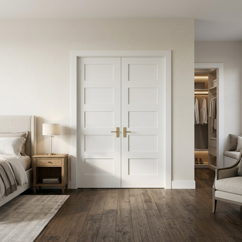 Shaker 5-Panel Solid Core MDF Interior Double Door | Krosswood