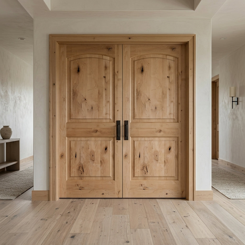 Farmhouse Knotty Alder Arch Top Interior Double Door | Krosswood