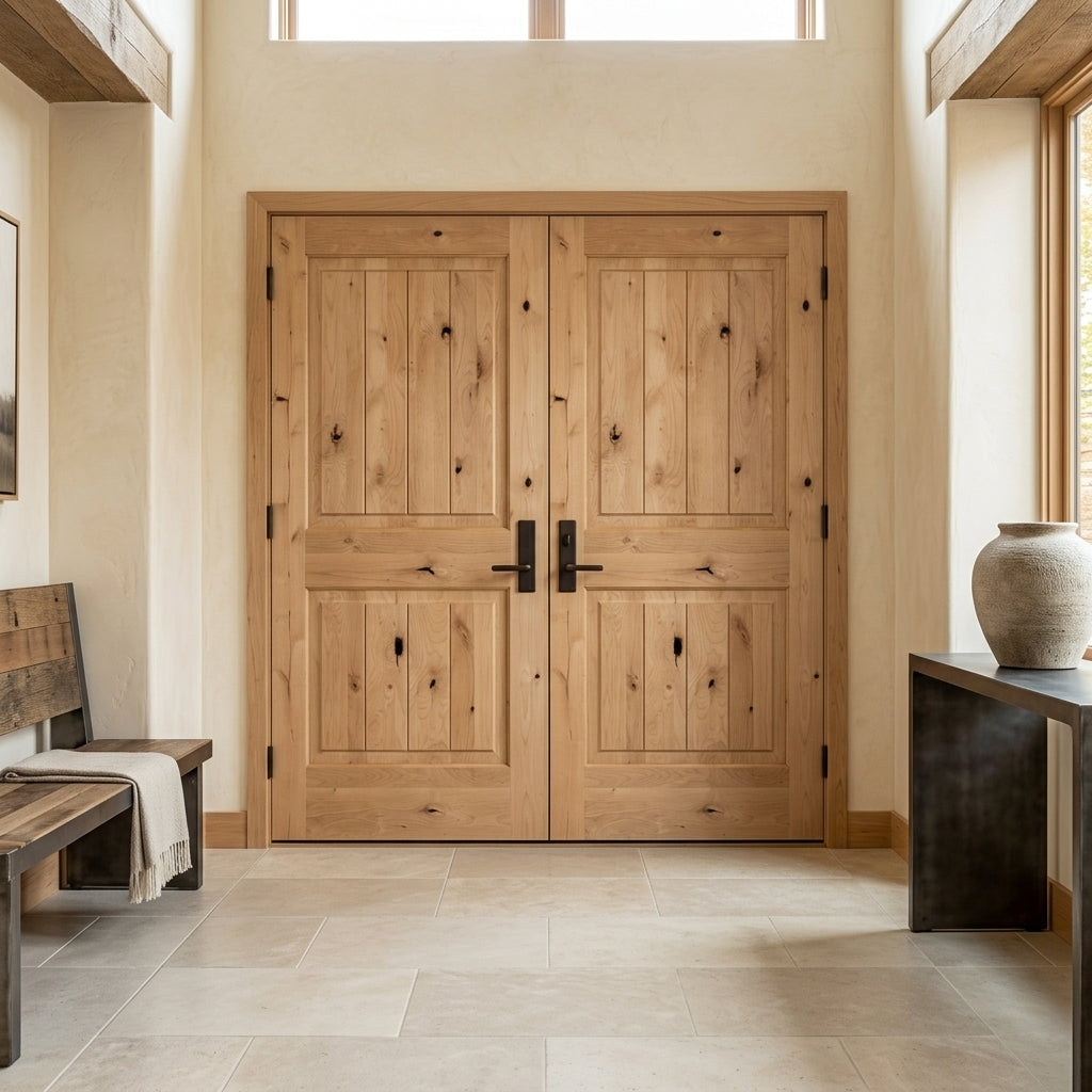 Rustic Knotty Alder V-Groove Exterior Double Door | Krosswood