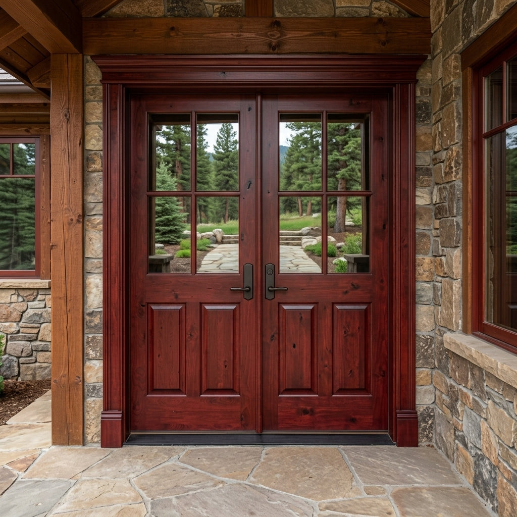 Modern Farmhouse Knotty Alder 4-Lite Exterior Double Door