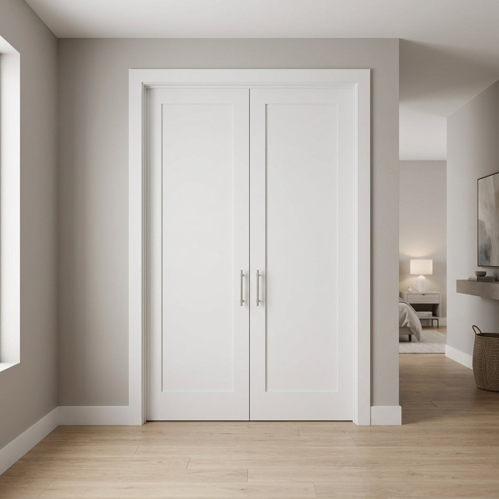 1-Panel Shaker Solid Core MDF Interior Double Door | Krosswood