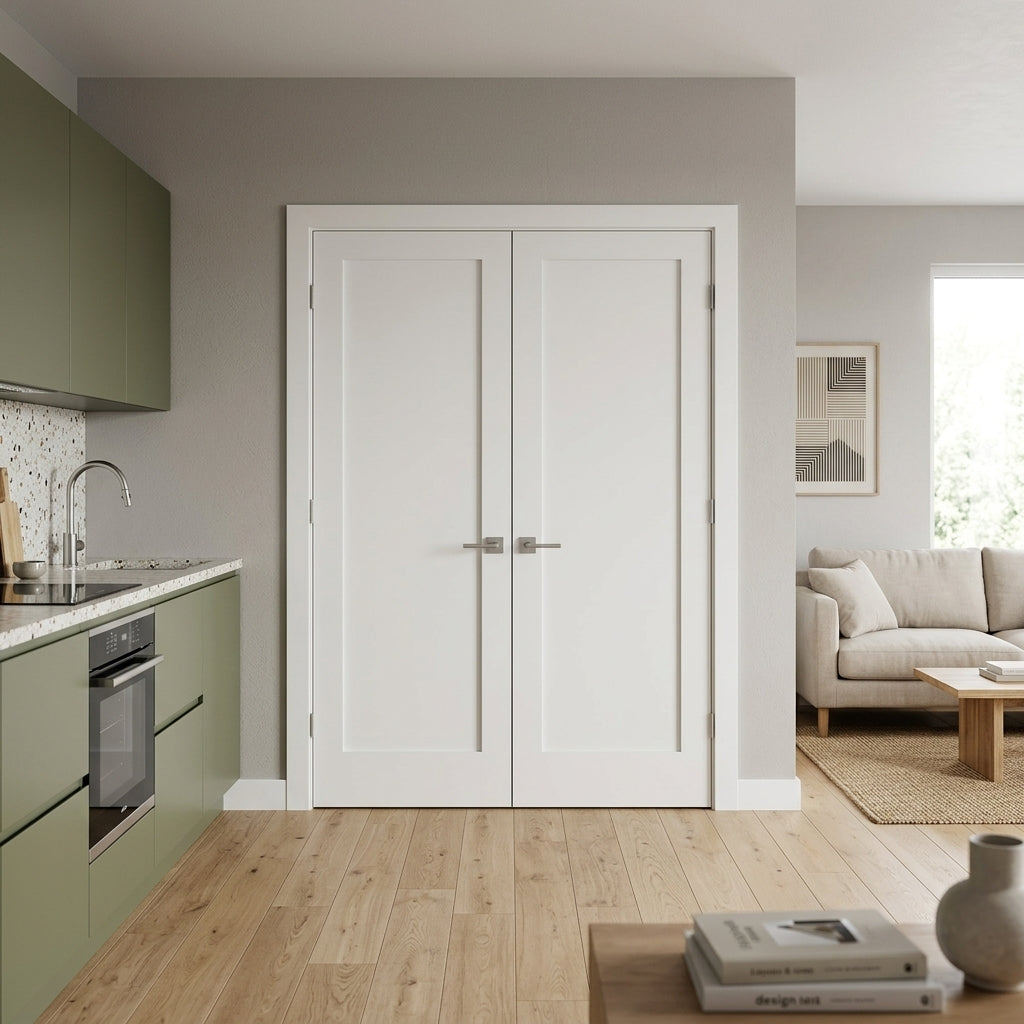 Shaker Solid Core MDF 1 Panel Interior Double Door | Krosswood
