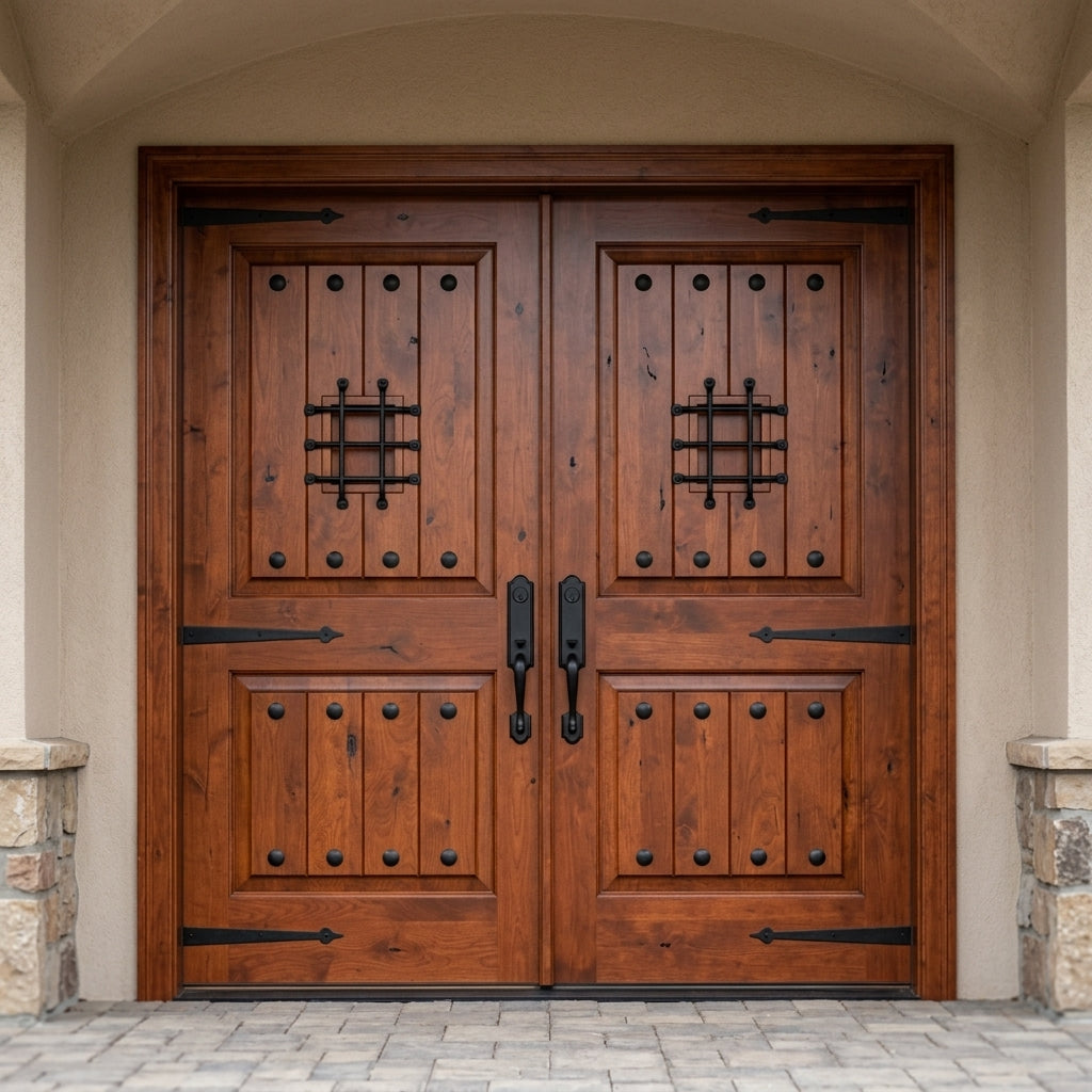 Mediterranean Knotty Alder Speakeasy Wood Double Door | Krosswood