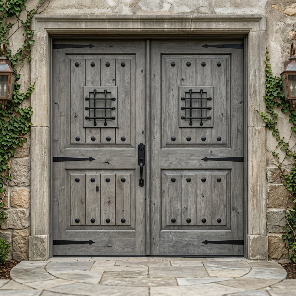 Mediterranean Knotty Alder Speakeasy Exterior Double Door