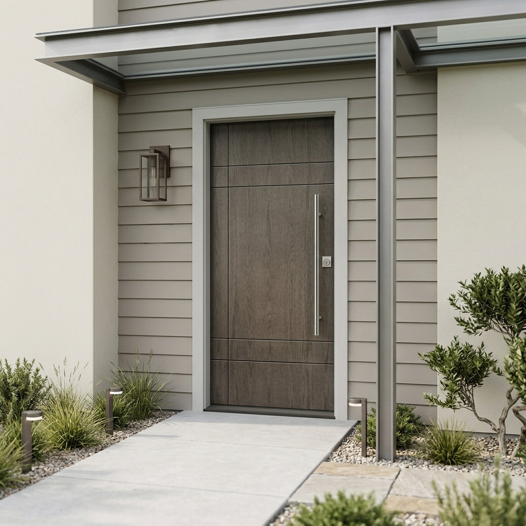 SUMMIT Modern Faux Pivot Fiberglass Front Door | Krosswood