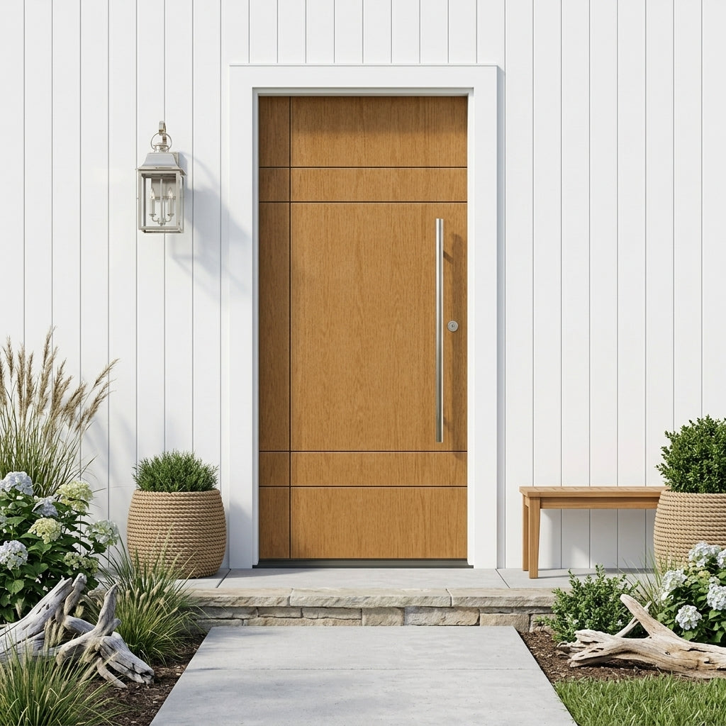 SUMMIT Modern Faux Pivot Fiberglass Front Door | Krosswood