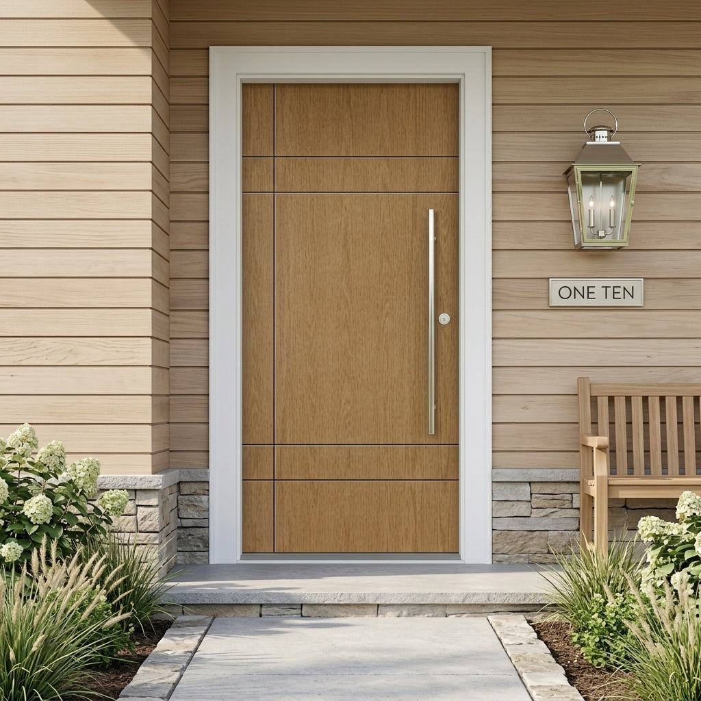SUMMIT Modern Faux Pivot Fiberglass Front Door | Krosswood