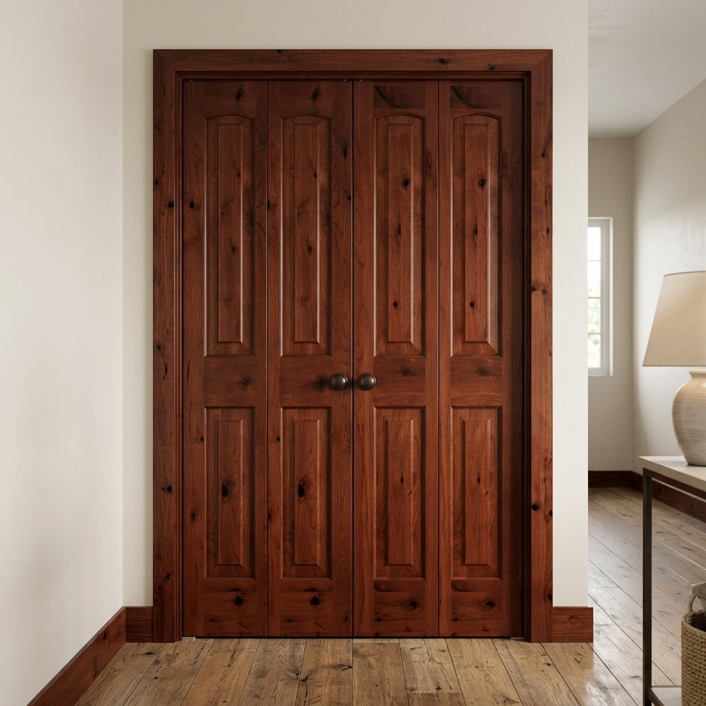 Farmhouse Knotty Alder Arch-Top Bifold Double Door | Krosswood