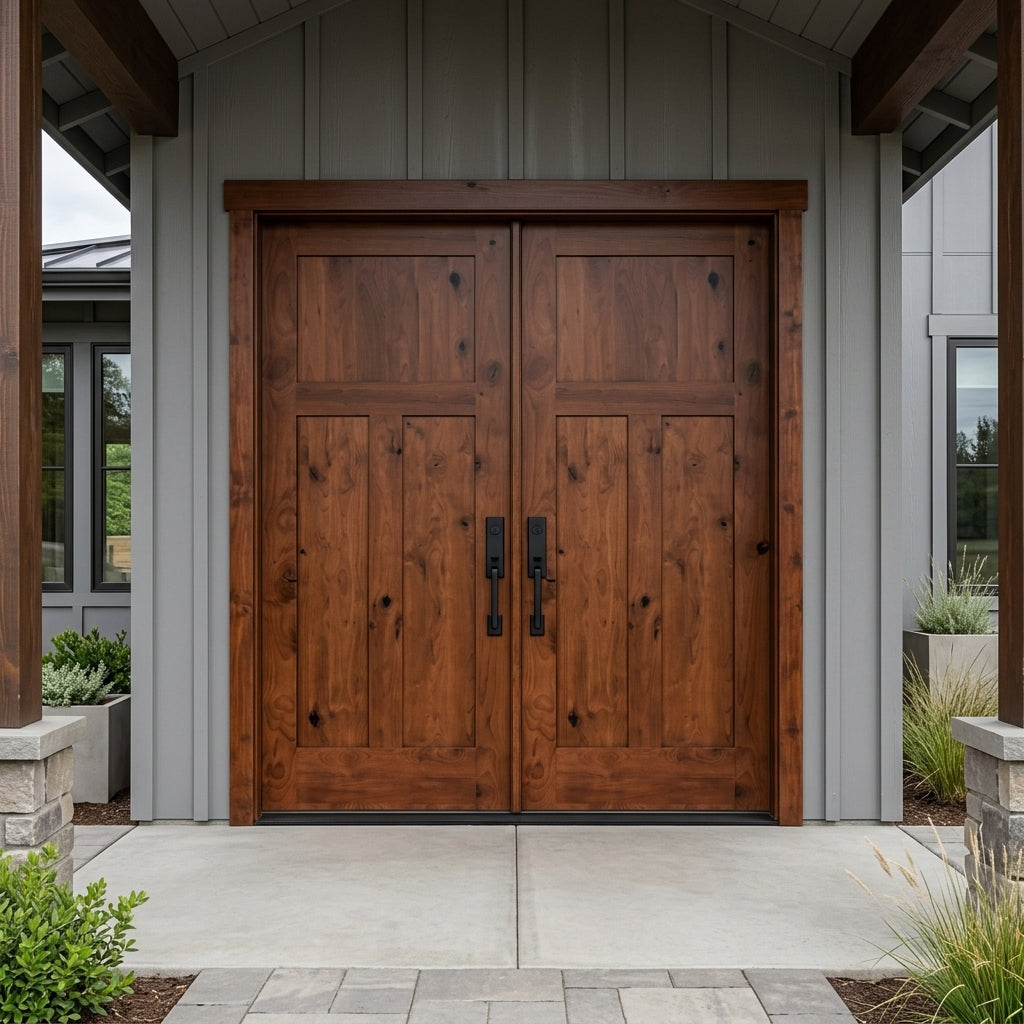Craftsman Knotty Alder 3-Panel Exterior Double Door | Krosswood
