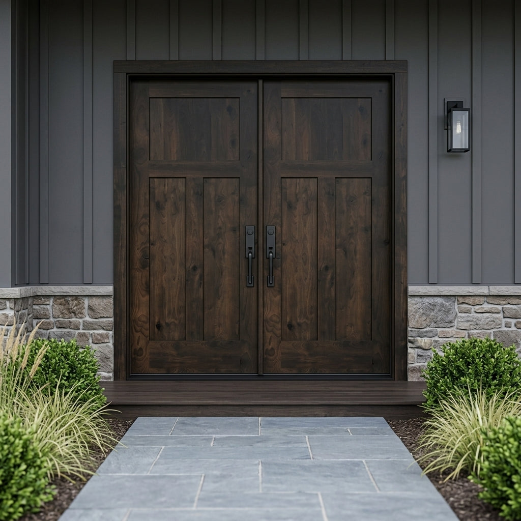 Craftsman Knotty Alder 3-Panel Exterior Double Door | Krosswood