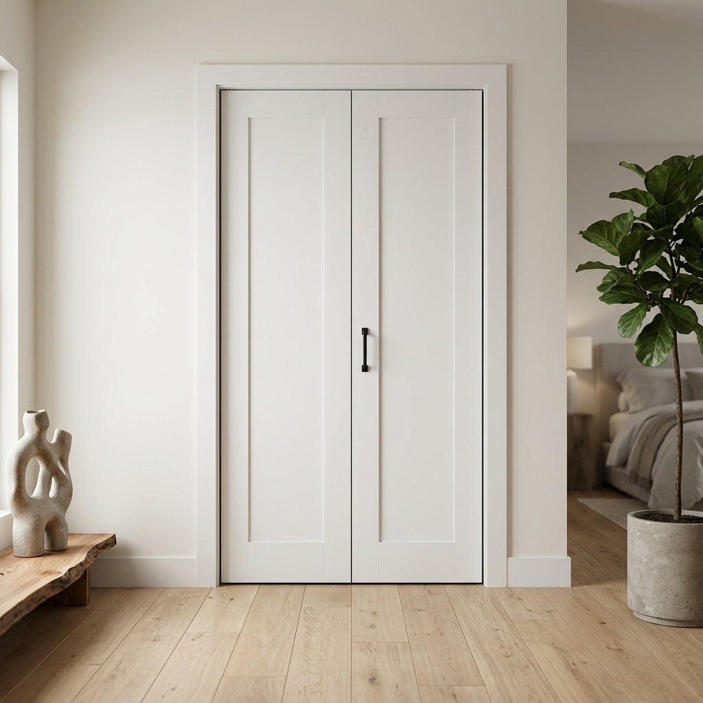 Shaker 1-Panel Solid Core MDF Bifold Closet Door | Krosswood