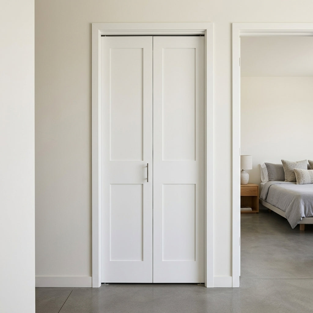Shaker 2-Panel Solid Core MDF Bifold Closet Door | Krosswood