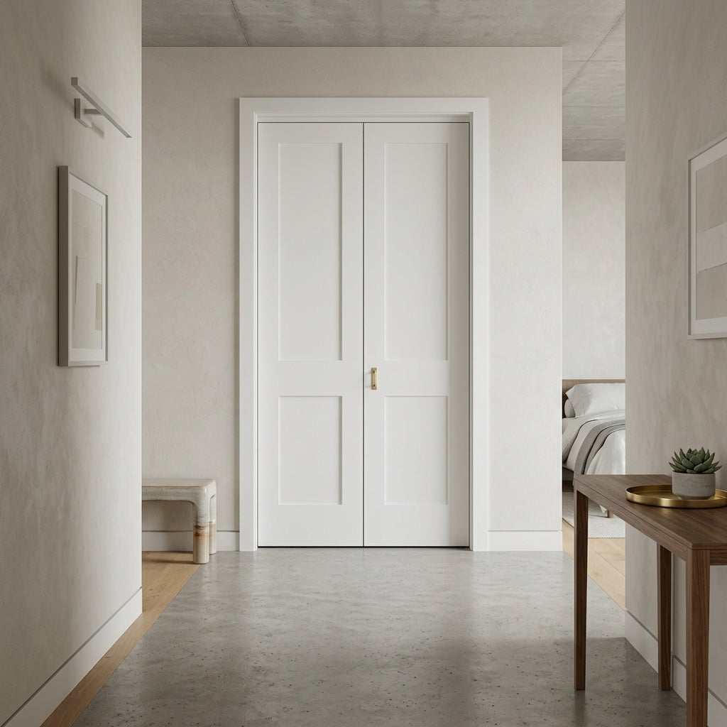 Shaker 2-Panel Solid Core MDF Bifold Closet Door | Krosswood