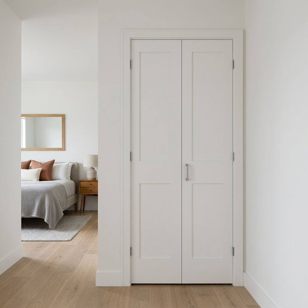 Shaker 2-Panel Solid Core MDF Bifold Closet Door | Krosswood