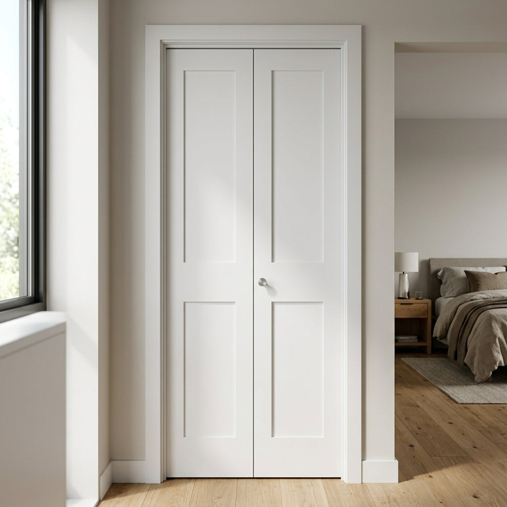 Shaker 2-Panel Solid Core MDF Bifold Closet Door | Krosswood