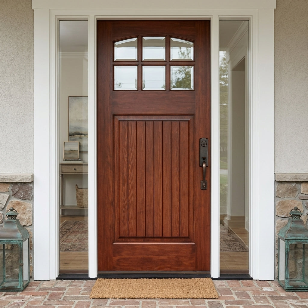 Krosswood Craftsman Arch Top 6-Lite Hemlock Wood Front Door