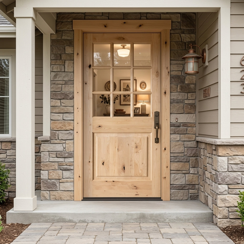 Modern Farmhouse 9 Lite Knotty Alder Exterior Door | Krosswood