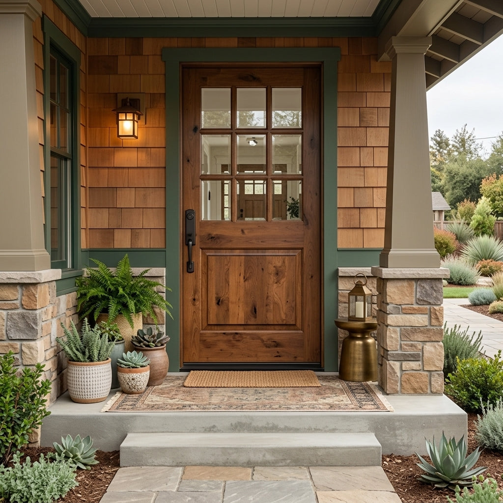 Rustic Knotty Alder 9 Lite Glass Exterior Solid Wood Door