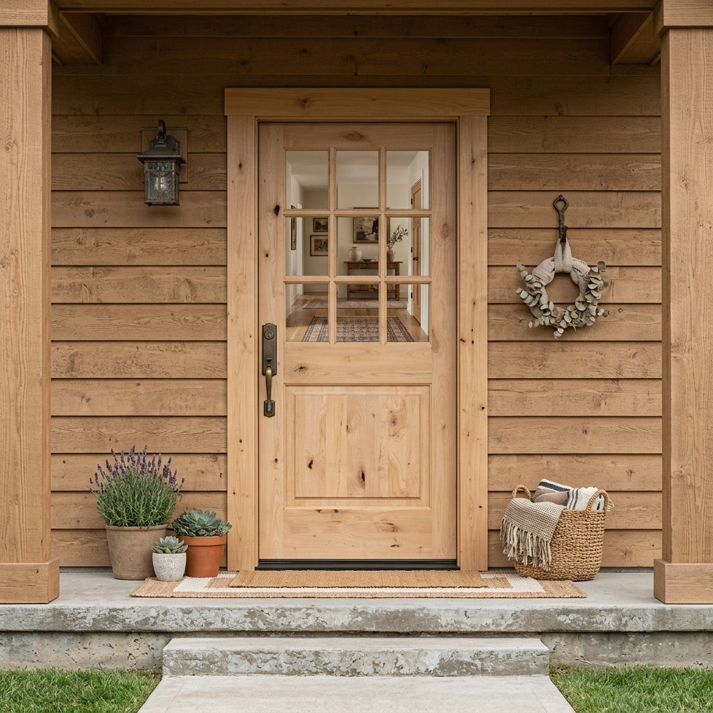 Modern Farmhouse 9 Lite Knotty Alder Exterior Door | Krosswood