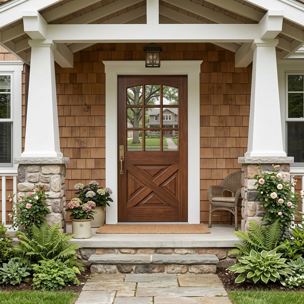 Krosswood Farmhouse Arch Top Hemlock Front Door | 9 Lite