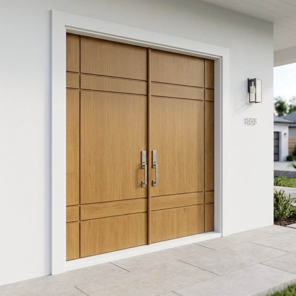 SUMMIT Modern Mahogany Fiberglass Double Door | Krosswood