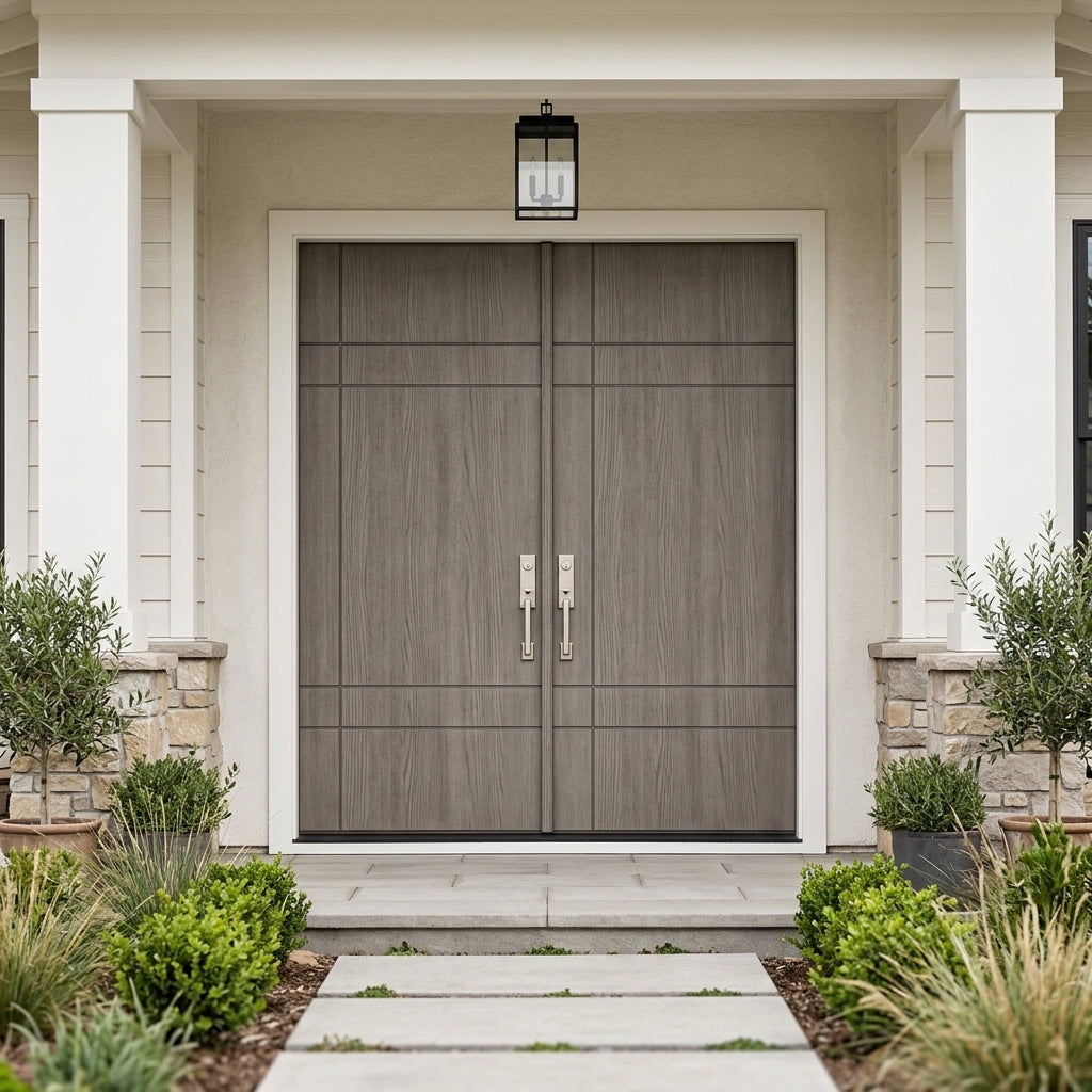 SUMMIT Modern Mahogany Fiberglass Double Door | Krosswood