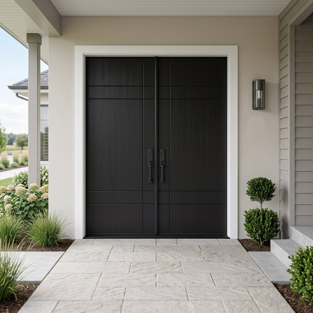 SUMMIT Modern Mahogany Fiberglass Double Door | Krosswood