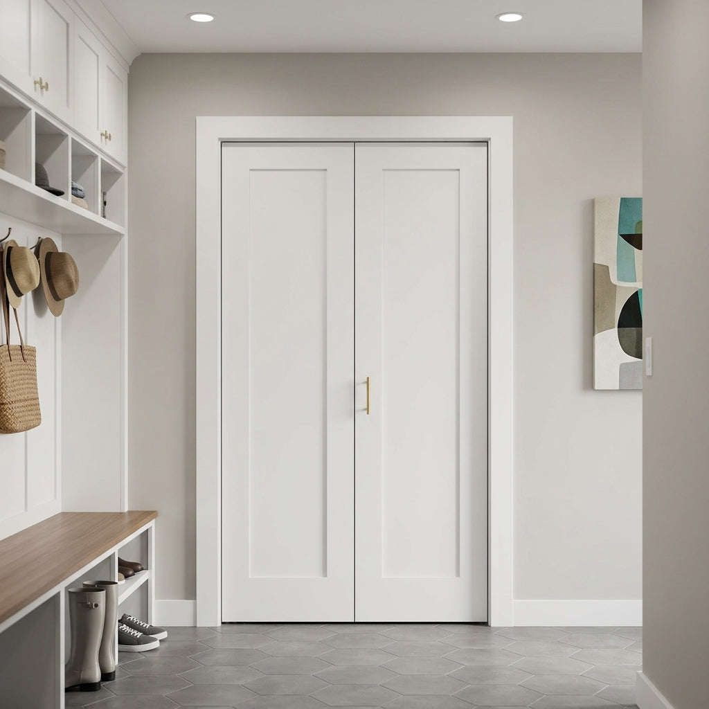 Shaker 1-Panel Solid Core MDF Bifold Closet Door | Krosswood