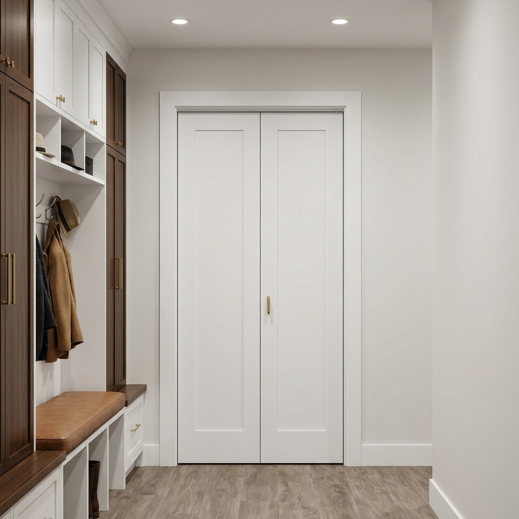 Shaker 1-Panel Solid Core MDF Bifold Closet Door | Krosswood