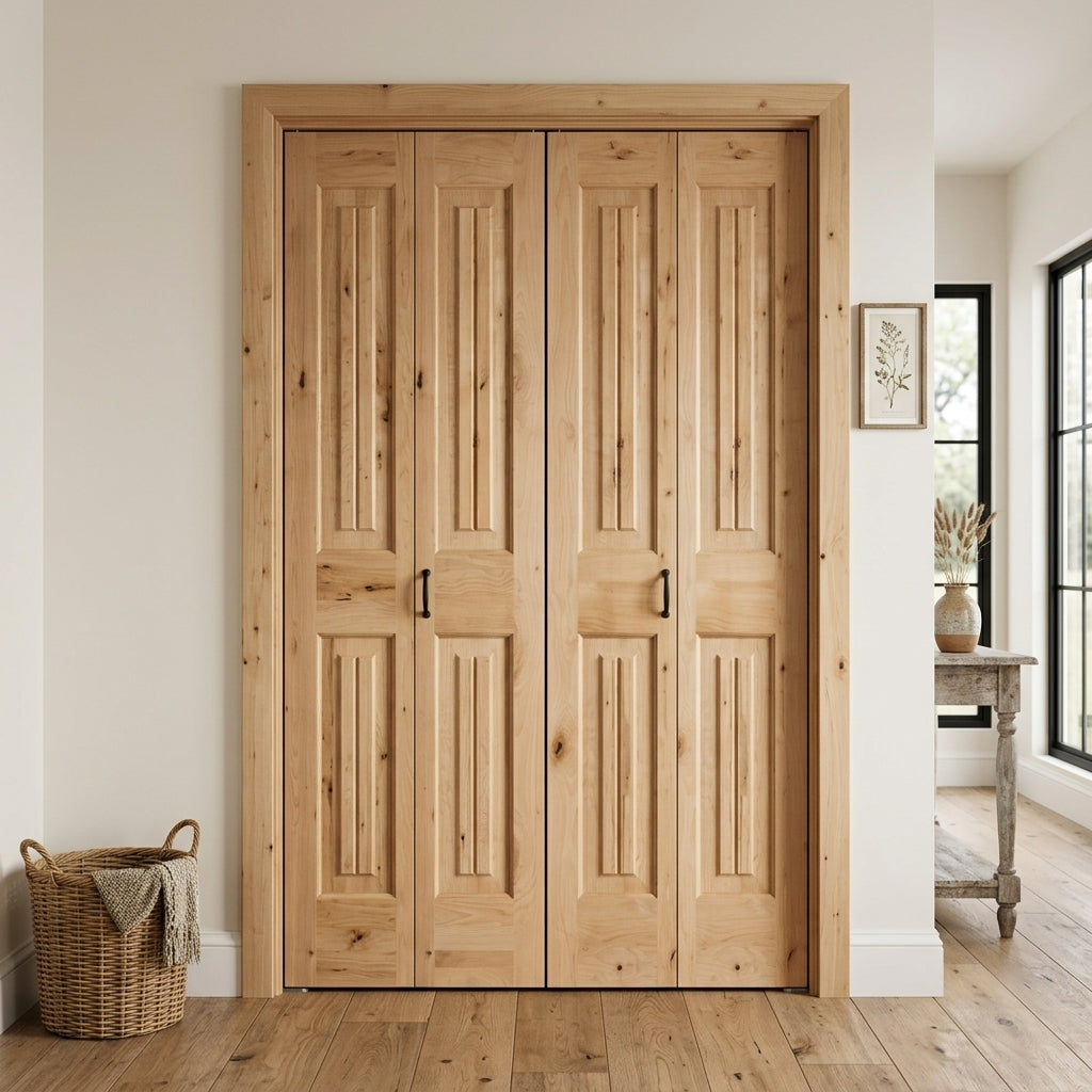 Knotty Alder Square-Top V-Groove Bifold Double Closet Door