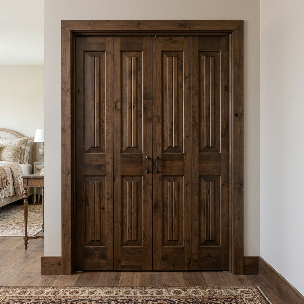 Knotty Alder Square-Top V-Groove Bifold Double Closet Door
