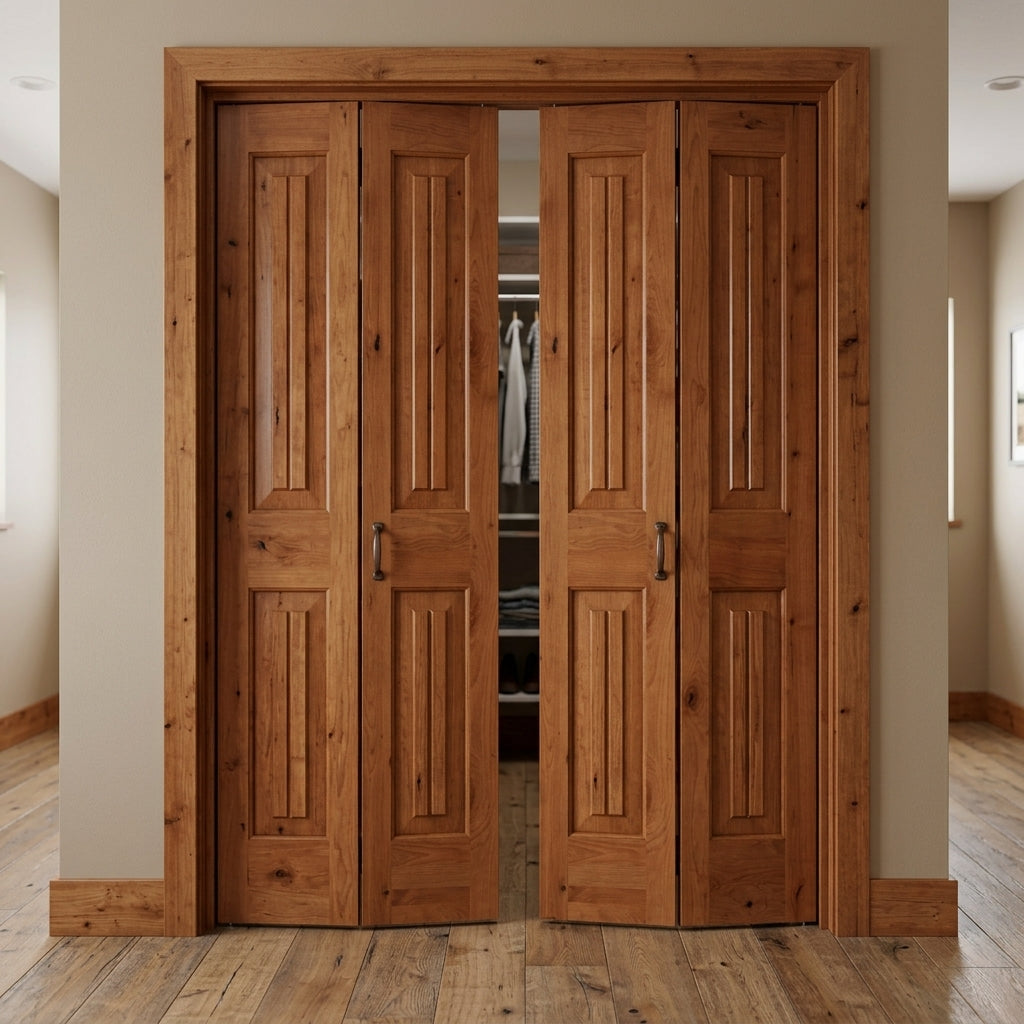 Knotty Alder Square-Top V-Groove Bifold Double Closet Door