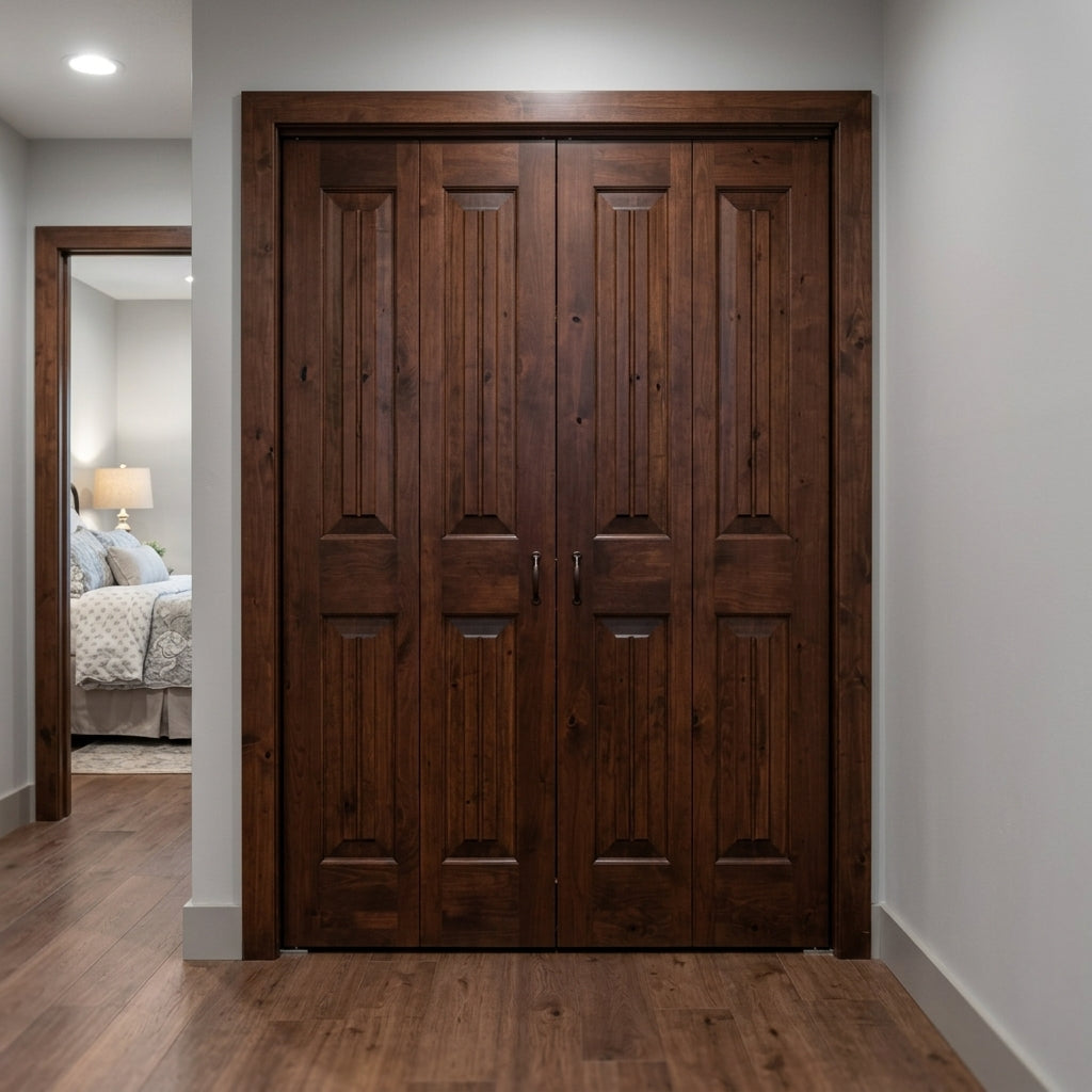 Knotty Alder Square-Top V-Groove Bifold Double Closet Door
