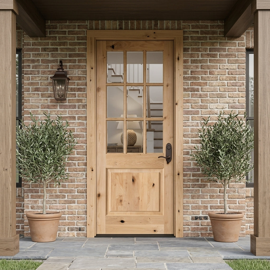 Modern Farmhouse 9 Lite Knotty Alder Exterior Door | Krosswood