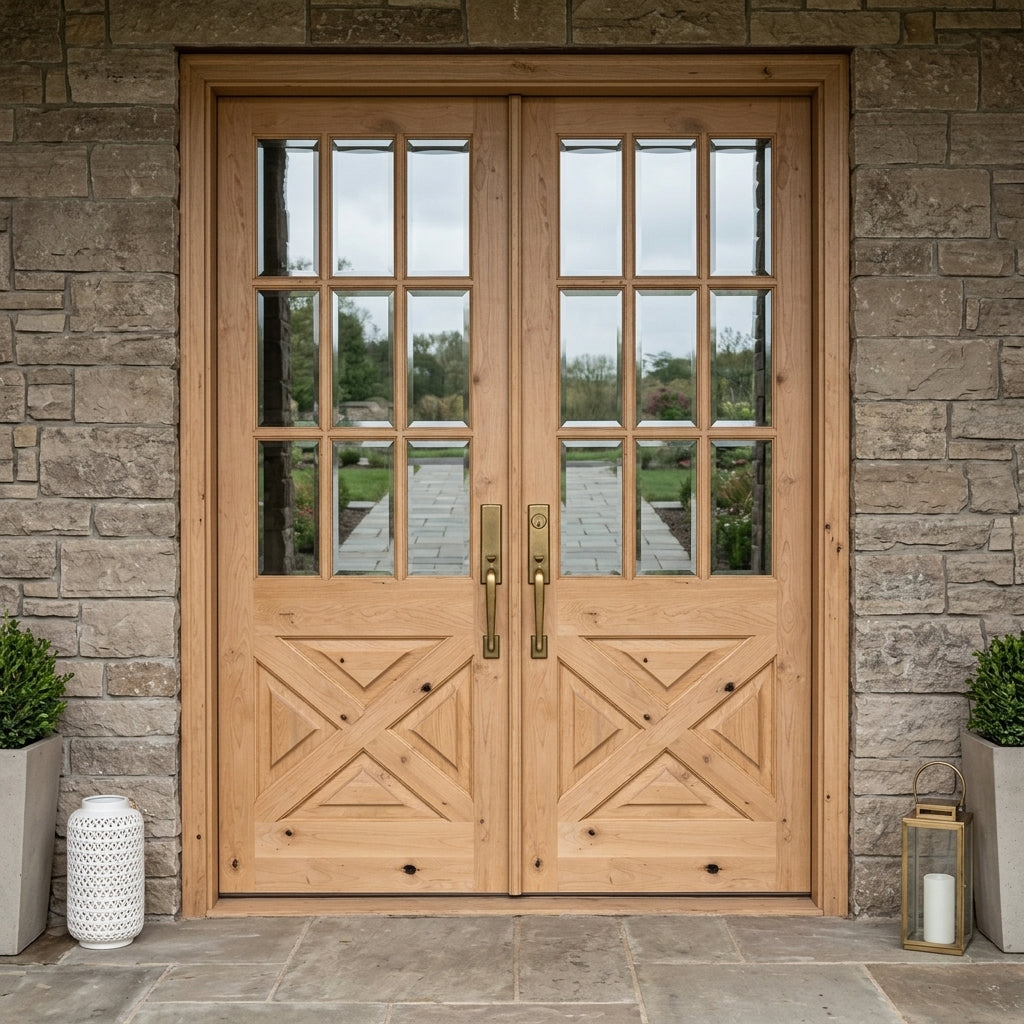 Farmhouse Knotty Alder 9-Lite Exterior Double Door | Krosswood