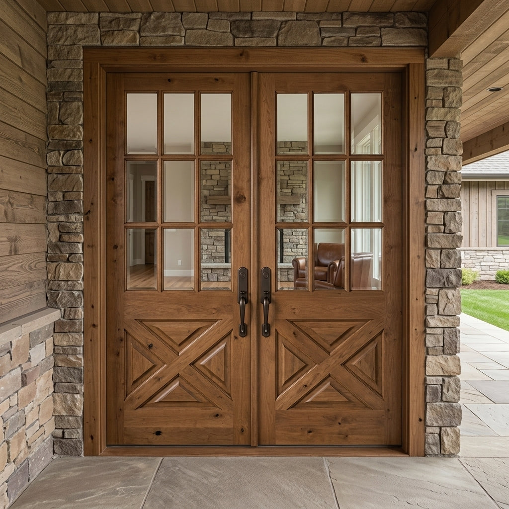 Farmhouse Knotty Alder 9-Lite Exterior Double Door | Krosswood