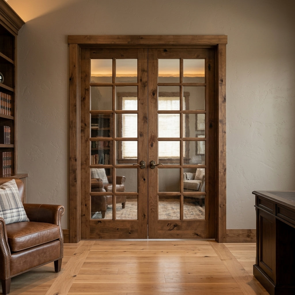 French 12-Lite Knotty Alder Glass Interior Double Door | Krosswood