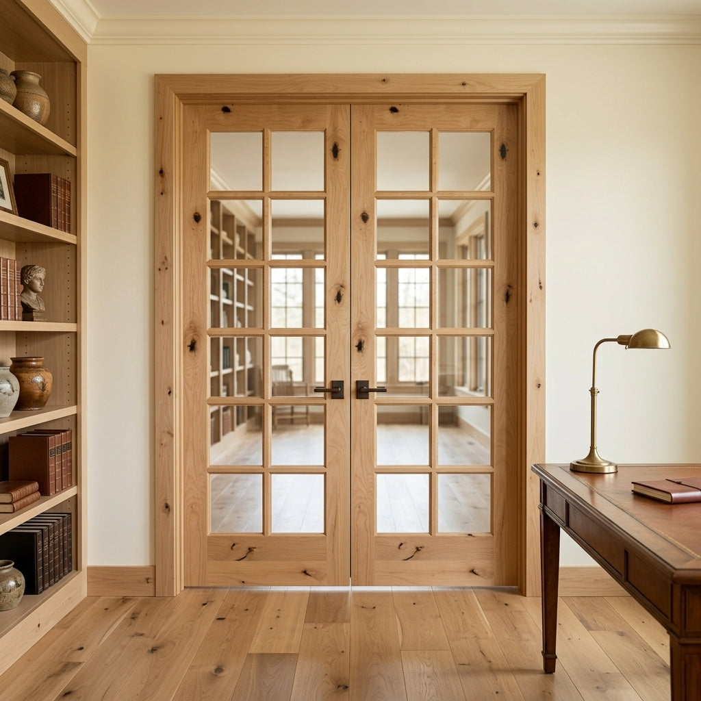 French 12-Lite Knotty Alder Glass Interior Double Door | Krosswood
