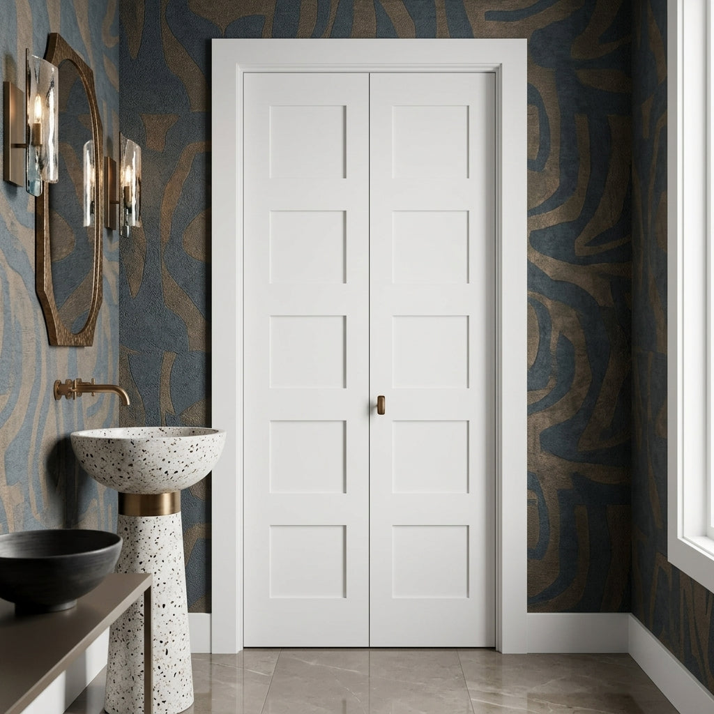 Shaker 5-Panel Solid Core MDF Bifold Closet Door | Krosswood