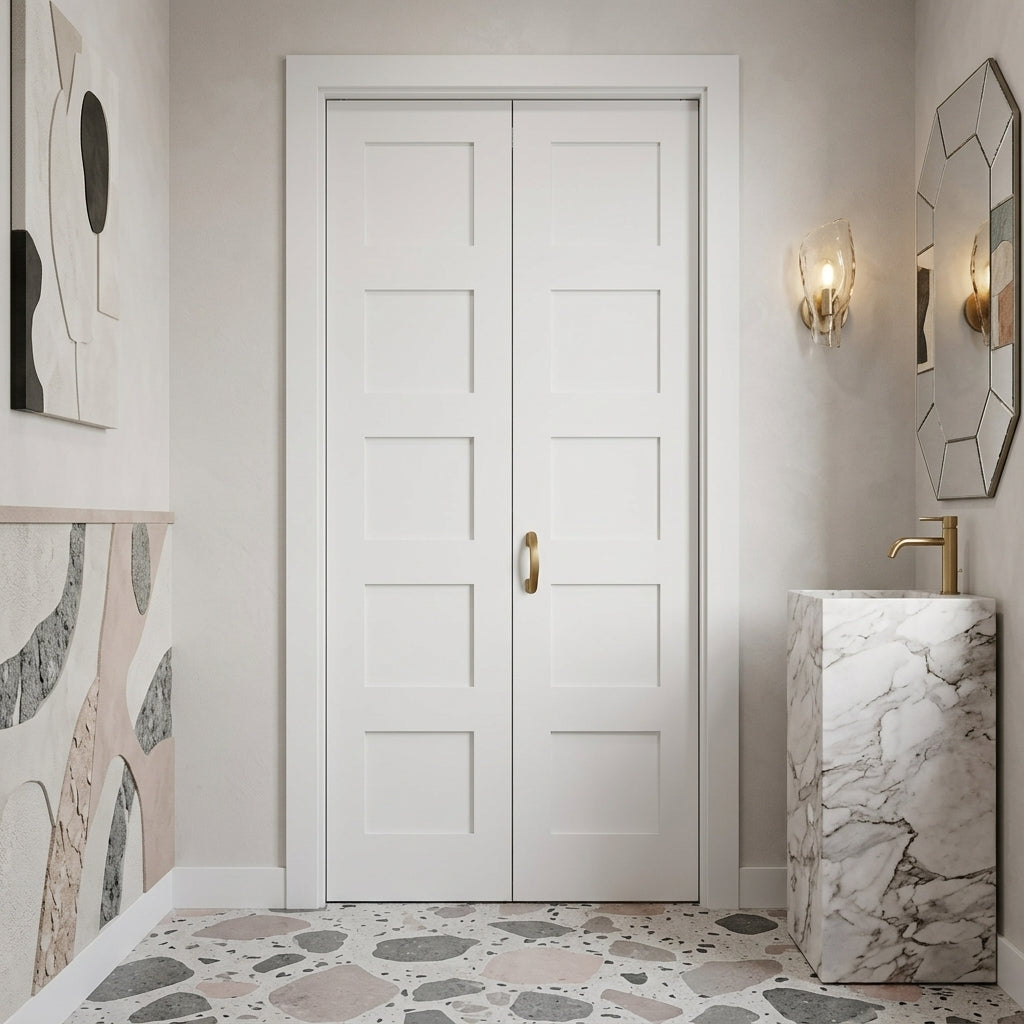 Shaker 5-Panel Solid Core MDF Bifold Closet Door | Krosswood