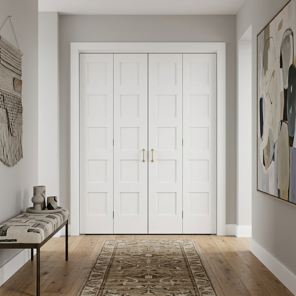 DISTINCTION 5冊 Shaker 5-Panel MDF Bifold Double Door with Hardware | Krosswood