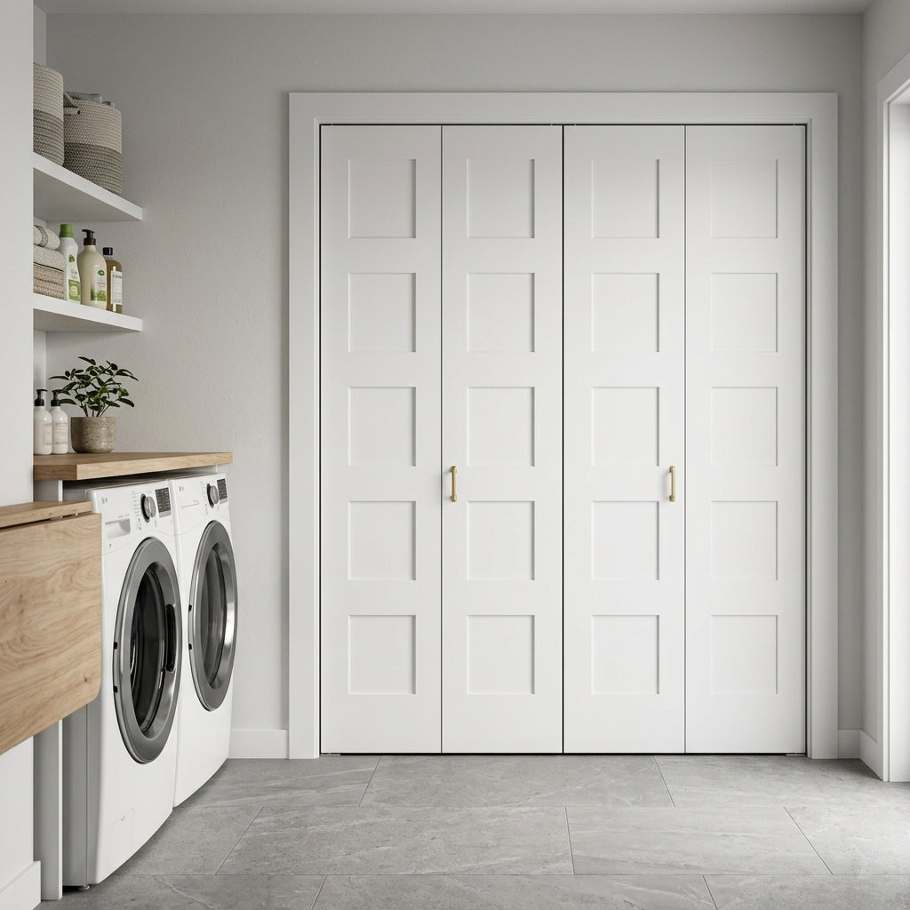 Shaker 5-Panel MDF Bifold Double Door with Hardware | Krosswood
