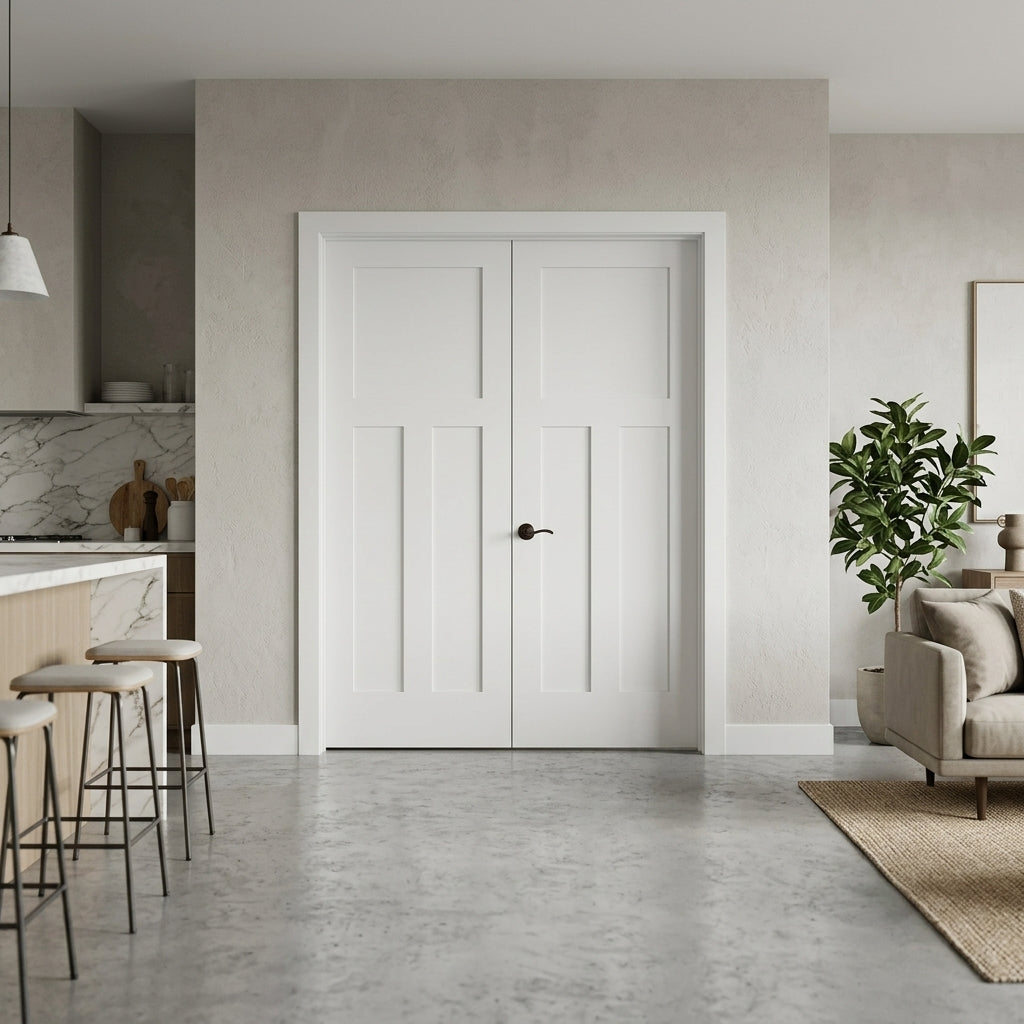 Krosswood Craftsman 3-Panel Primed MDF Double Interior Door