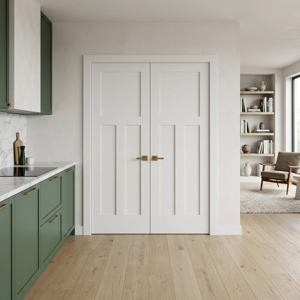 Krosswood Craftsman 3-Panel Primed MDF Double Interior Door