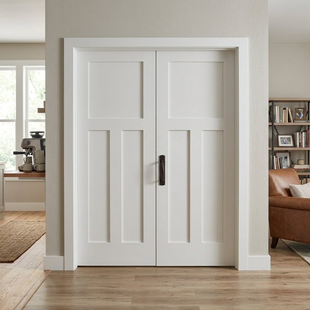 Primed MDF 3 Panel Shaker Double Door | Krosswood – Krosswood Doors