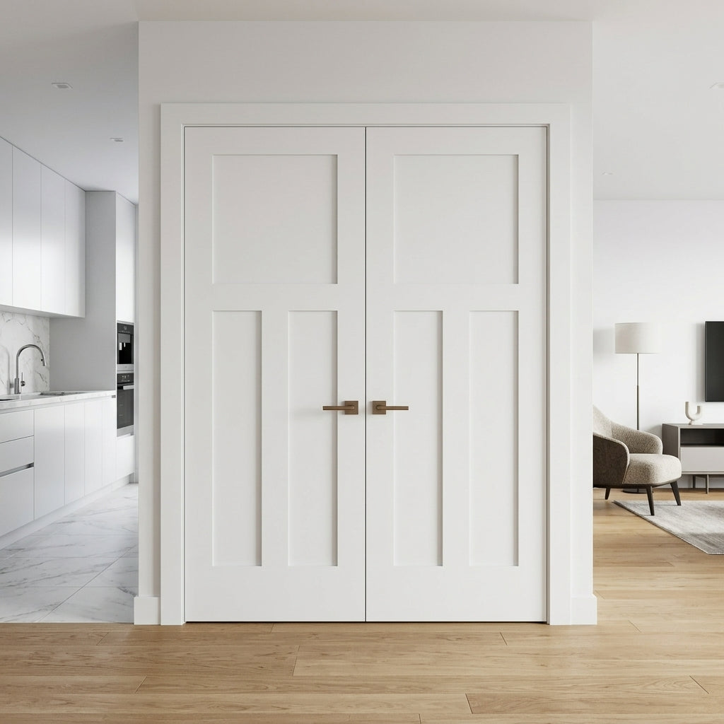 Krosswood Craftsman 3-Panel Primed MDF Double Interior Door