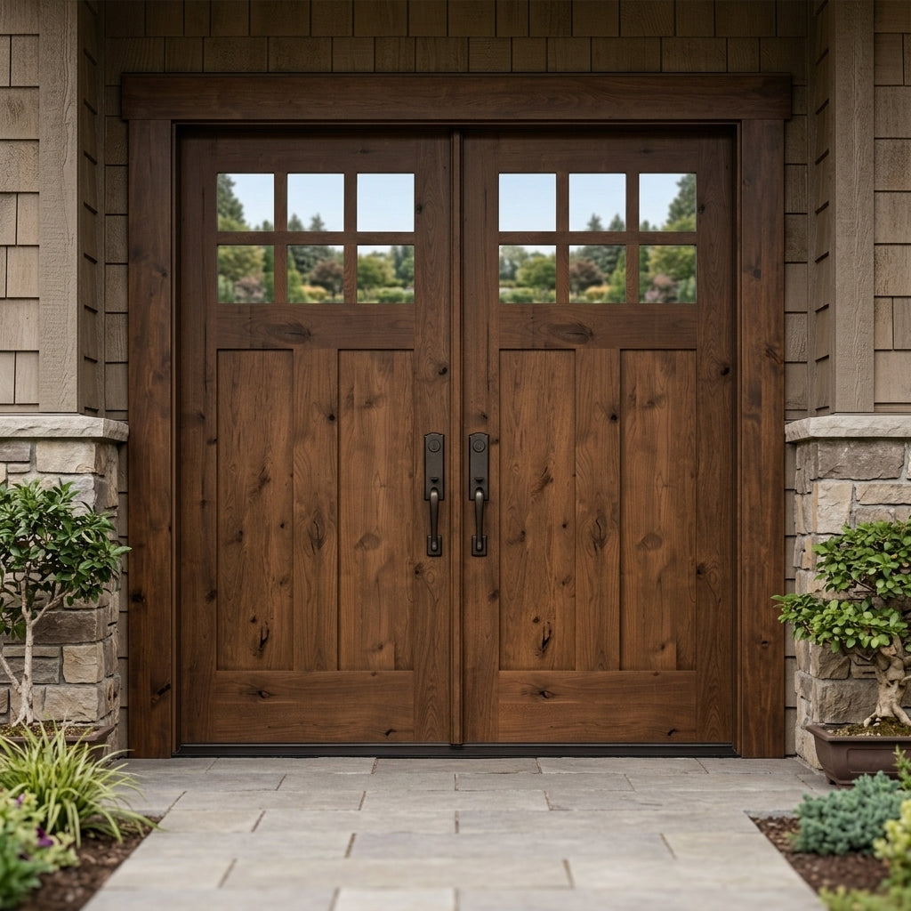 VILLA KROSS KURO ダークブラウン 2個セット Craftsman Knotty Alder 6-Lite Exterior Double Door | Krosswood